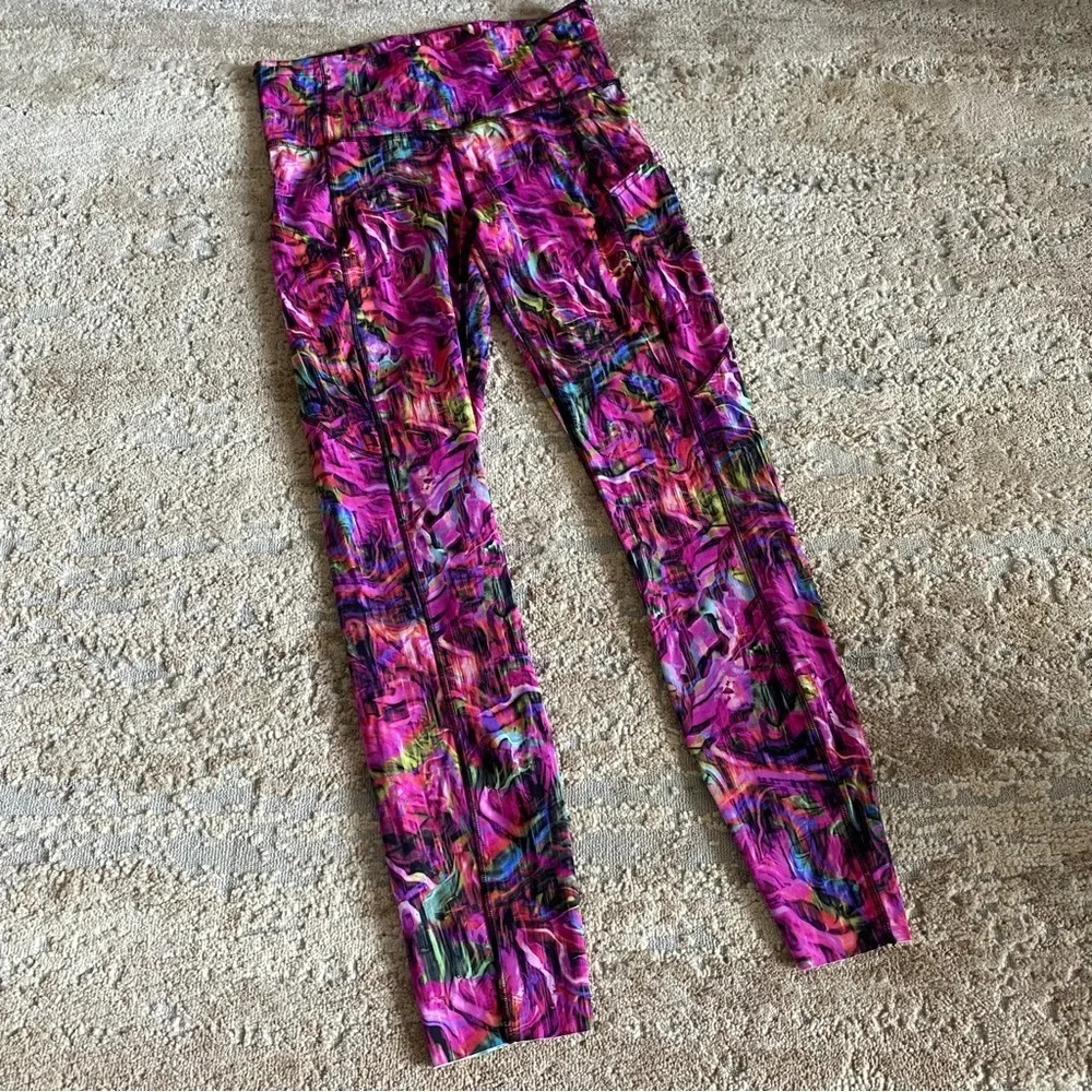 lululemon Fast & Free Yoga Pants Leggings Hyper Flow Pink Gym Tights Pockets: 6